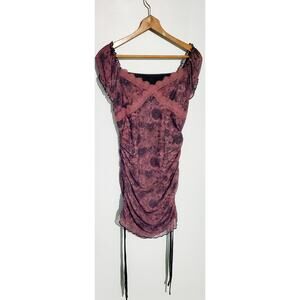 Rowe Babydoll Purple Cap Sleeve Butterfly Dress Size Large Coquette Gringe Goth